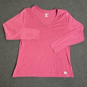 Carhartt Shirt Womens Large Pink Long Sleeve V Neck Lightweight Workwear